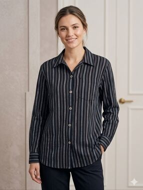 TanJay Black and Silver Striped Button Up Shirt Size M